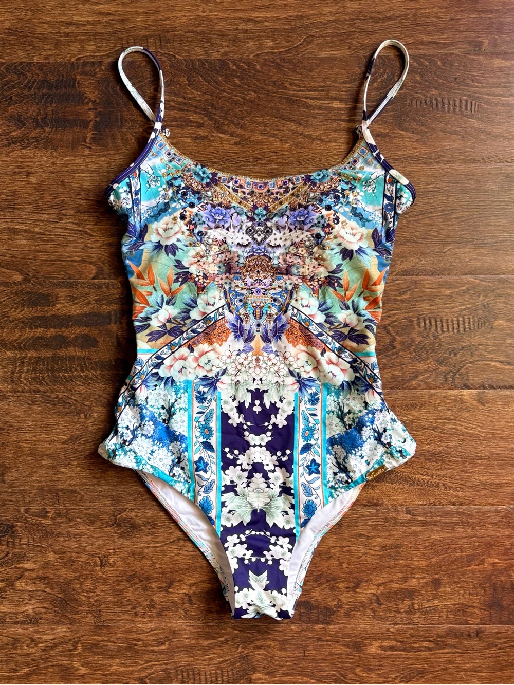 NWOT Camilla One Piece Swimsuit Multicolor Floral Embellished Bejeweled XS
